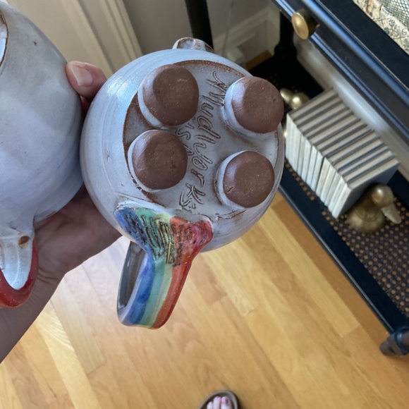Mudworks Elwood the Rainbow Unicorn Mugs (2) Hand Thrown Pottery Footed USA Made - Picture 5 of 12